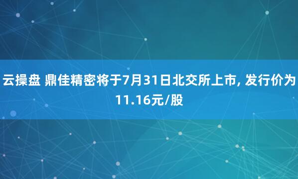 云操盘 鼎佳精密将于7月31日北交所上市, 发行价为11.16元/股