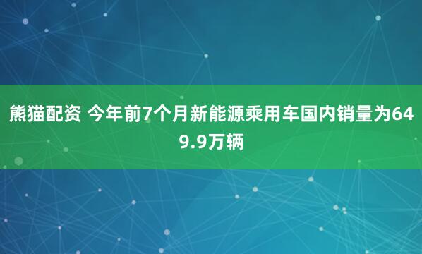 熊猫配资 今年前7个月新能源乘用车国内销量为649.9万辆